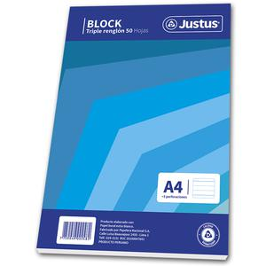 BLOCK TRIPLE RENGLĂN JUSTUS A4 5 PERFORACIONES 50 HOJAS