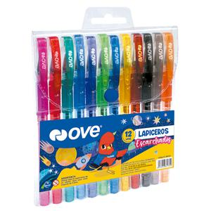BOLÍGRAFOS ESCARCHADOS OVE X 12 COLORES