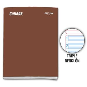 CUADERNO TRIPLE RENGLĂN DELUXE COLLEGE BAKAN A4 MARRĂN 80 HOJAS
