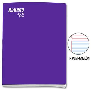 CUADERNO TRIPLE RENGLÓN CON SOMBRA DELUXE COLLEGE A4 MORADO 100 HOJAS