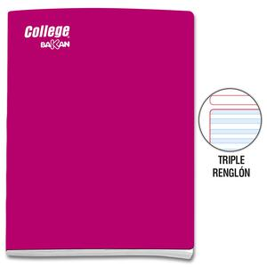 CUADERNO TRIPLE RENGLĂN DELUXE COLLEGE BAKAN A4 FUCSIA 80 HOJAS