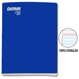 CUADERNO TRIPLE RENGLÓN CON SOMBRA DELUXE COLLEGE A4 AZUL 100 HOJAS