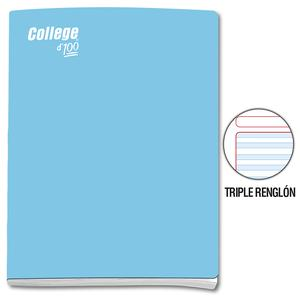 CUADERNO TRIPLE RENGLÓN CON SOMBRA DELUXE COLLEGE A4 CELESTE 100 HOJAS