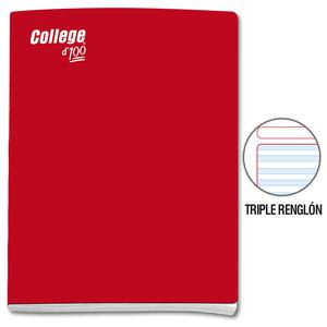 CUADERNO TRIPLE RENGLÓN CON SOMBRA DELUXE COLLEGE A4 ROJO 100 HOJAS