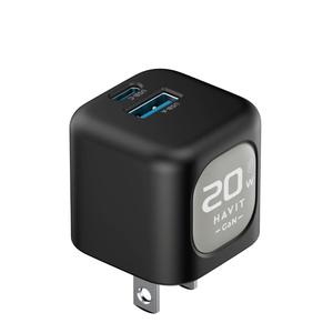 CARGADOR DUAL HAVIT UC220 20W USB-A USB-C TECNOLOGÍA GAN NEGRO