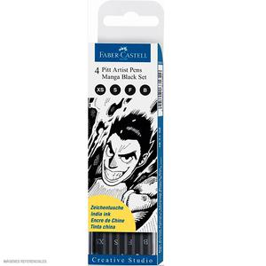 MARCADORES FABER CASTELL PITT ARTIST PENS SET X 4 UND MANGA BLACK