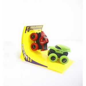 CARRO A FRICCIÓN MONSTER CON RAMPA ROJO Y VERDE X 2 UND