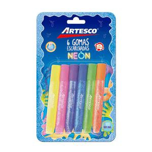 GOMA ESCARCHADA ARTESCO 10 ML X 6 COLORES NEÓN