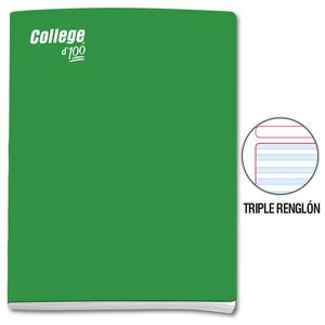 CUADERNO TRIPLE RENGLÓN CON SOMBRA DELUXE COLLEGE A4 VERDE 100 HOJAS