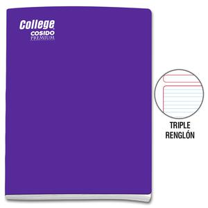 CUADERNO TRIPLE RENGLĂN DELUXE COLLEGE COSIDO MORADO 80 HOJAS