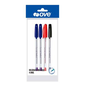 BOLÍGRAFO OVE TRI-X 032 BLÍSTER X 4 UND (AZUL / ROJO / NEGRO)