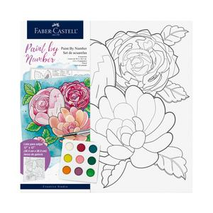 LIENZO FABER CASTELL PAINT BY NUMBER FLORAL + 9 ACUARELAS