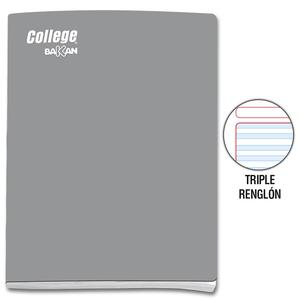 CUADERNO TRIPLE RENGLĂN DELUXE COLLEGE BAKAN A4 PLOMO 80 HOJAS