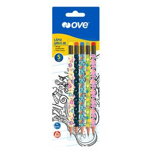 LÁPIZ 2B OVE GIRLS CON BORRADOR BLÍSTER X 5 UND